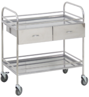 Столик манипуляционный передвижной из нержавеющей стали с бортиками, с двумя полками и двумя выдвижными ящиками - fgospostavki.ru - Апрелевка