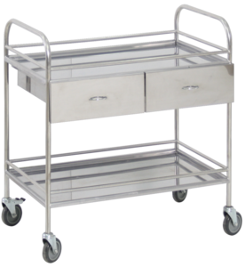 Столик манипуляционный передвижной из нержавеющей стали с бортиками, с двумя полками и двумя выдвижными ящиками - fgospostavki.ru - Апрелевка