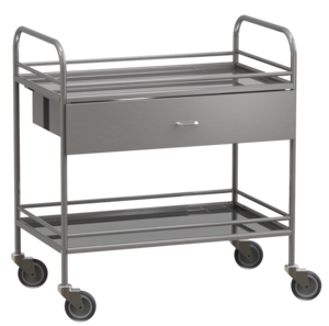 Столик манипуляционный передвижной из нержавеющей стали с бортиками, с двумя полками и выдвижным ящиком - fgospostavki.ru - Апрелевка