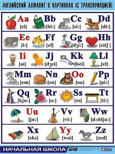 Таблица демонстрационная "Английский алфавит в картинках" (с транскрипцией) (винил 70*100) - fgospostavki.ru - Апрелевка