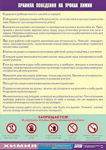 Таблица демонстрационная "Правила поведения на уроках химии" (винил 70х100) - fgospostavki.ru - Апрелевка