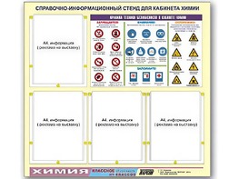 Стенд информационный "Правила техники безопасности в кабинете химии" (80х75, 4 кармана) - fgospostavki.ru - Апрелевка